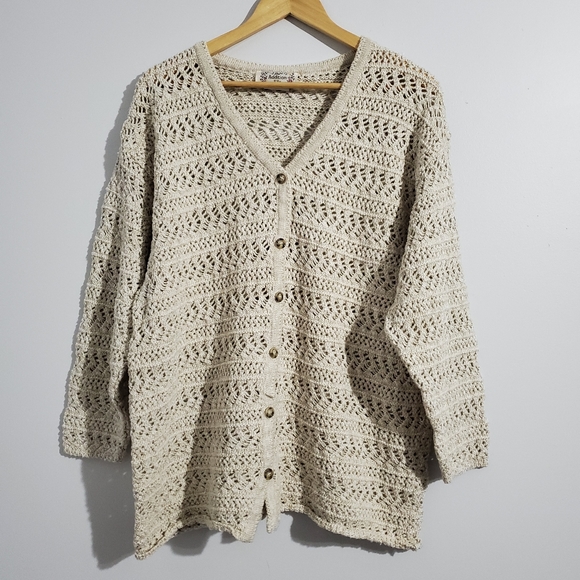 Sweaters - Vintage Tan Knit Cardigan Sweater Size 2X